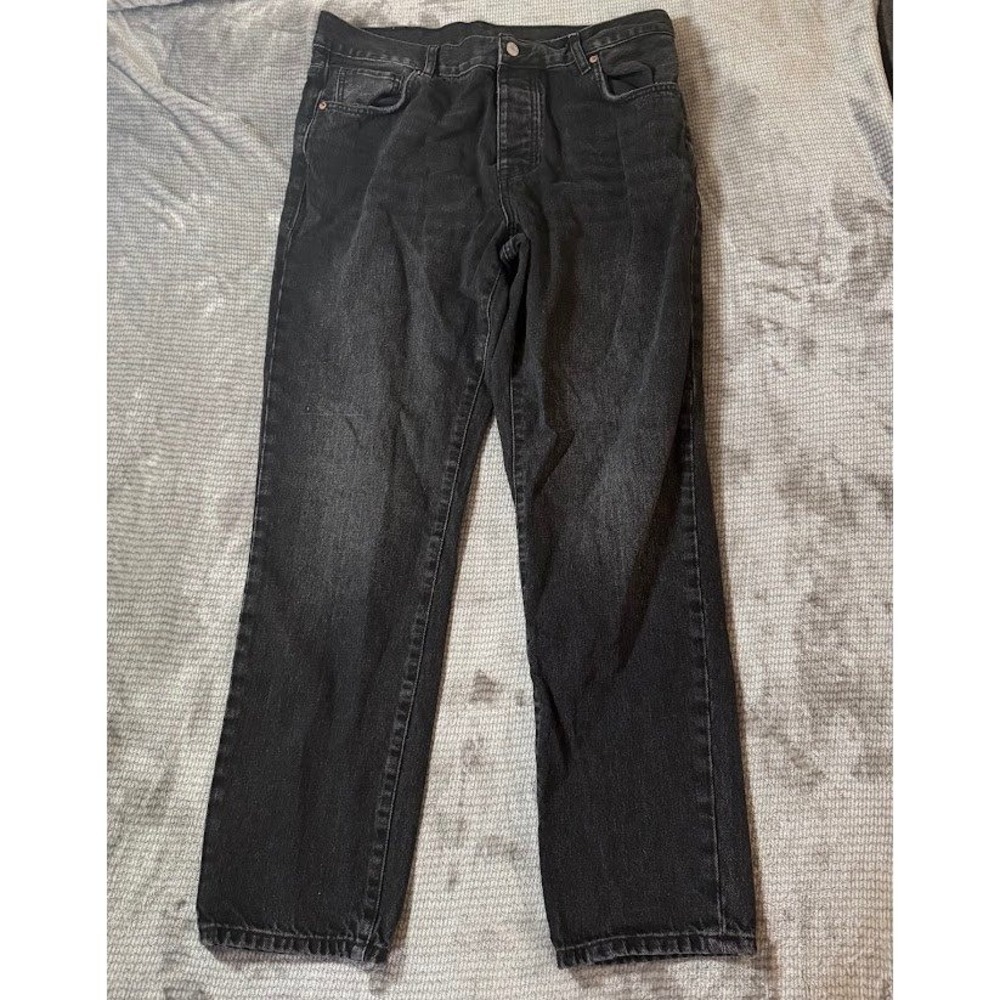 Zara Denim Standards Mens Straight Leg Jeans Washed Black Button Fly 36x29.